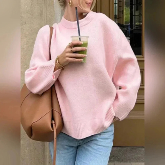 Women's Solid Color Round Neck Loose Fit Batwing Long Sleeve Casual - Picture 2 of 4